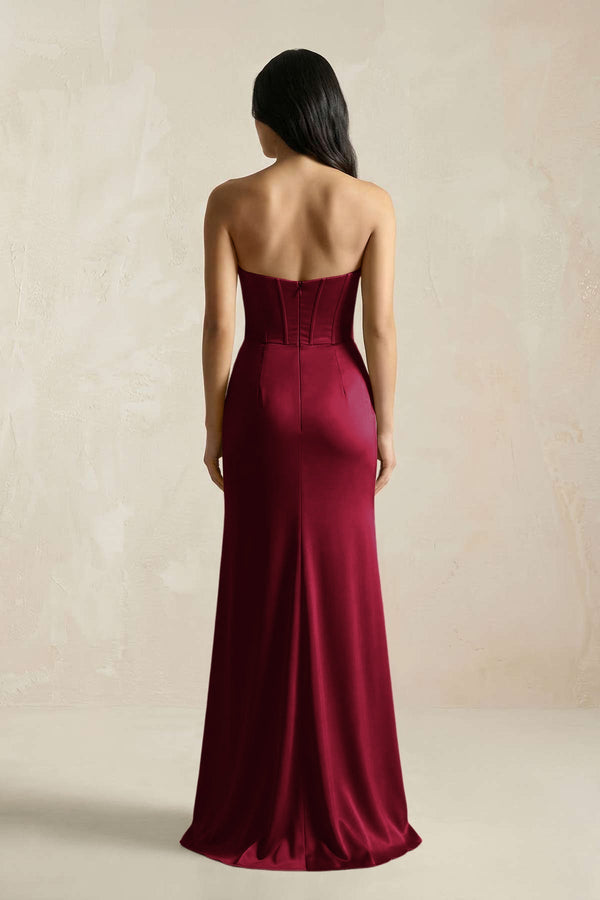 Sweetheart Corset Ruched Bridesmaid Dress in Berry - KissProm Bridesmaid Dresses