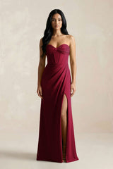 Sweetheart Corset Ruched Bridesmaid Dress in Berry - KissProm Bridesmaid Dresses