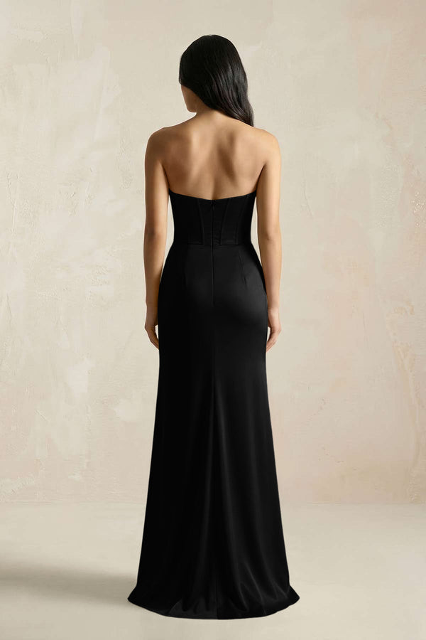 Sweetheart Corset Ruched Bridesmaid Dress in Black - KissProm Bridesmaid Dresses