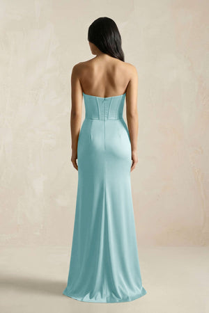 Sweetheart Corset Ruched Bridesmaid Dress in Bleached Aqua - KissProm Bridesmaid Dresses