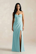 Sweetheart Corset Ruched Bridesmaid Dress in Bleached Aqua - KissProm Bridesmaid Dresses