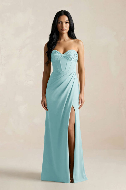 Sweetheart Corset Ruched Bridesmaid Dress in Bleached Aqua - KissProm Bridesmaid Dresses