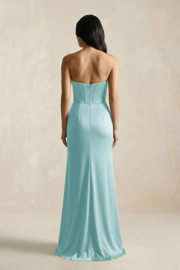 Sweetheart Corset Ruched Bridesmaid Dress in Bleached Aqua - KissProm Bridesmaid Dresses
