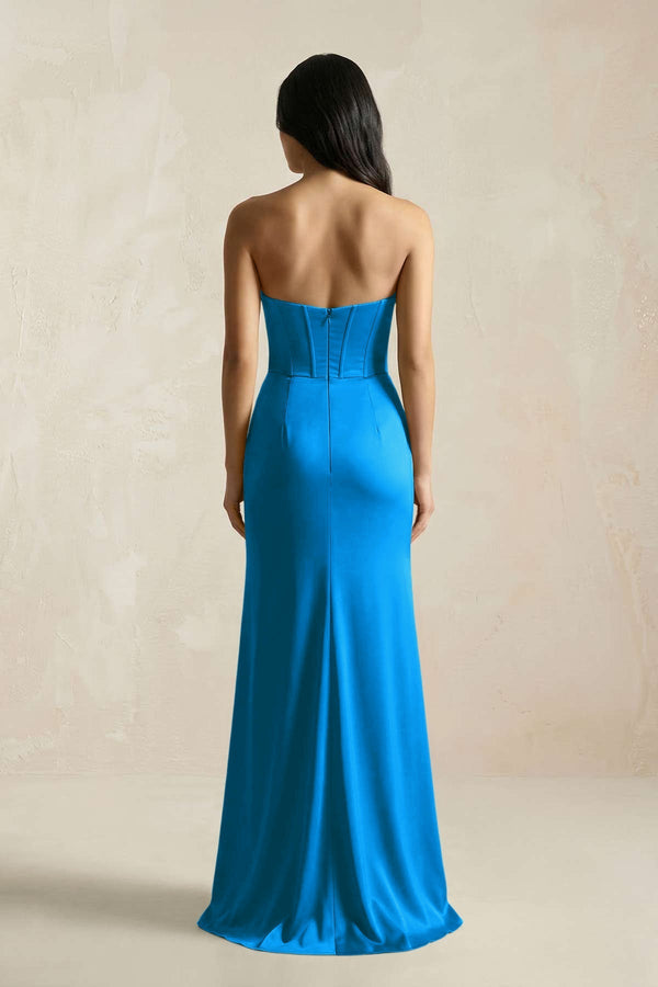 Sweetheart Corset Ruched Bridesmaid Dress in Blue Jay - KissProm Bridesmaid Dresses