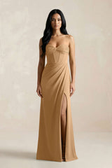 Sweetheart Corset Ruched Bridesmaid Dress in Bronzer - KissProm Bridesmaid Dresses