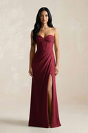 Sweetheart Corset Ruched Bridesmaid Dress in Burgundy - KissProm Bridesmaid Dresses