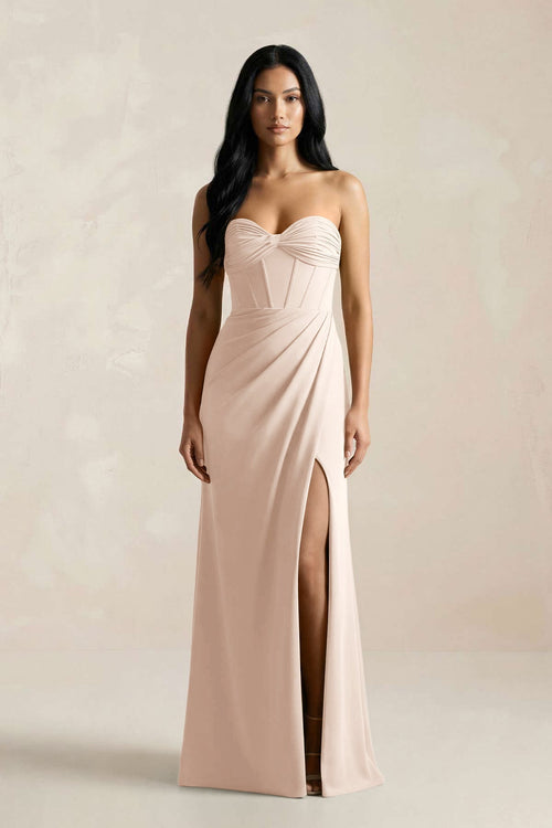 Sweetheart Corset Ruched Bridesmaid Dress in Buttercream - KissProm Bridesmaid Dresses