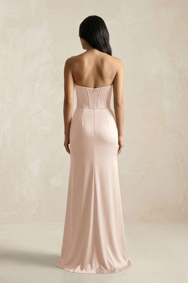 Sweetheart Corset Ruched Bridesmaid Dress in Buttercream - KissProm Bridesmaid Dresses