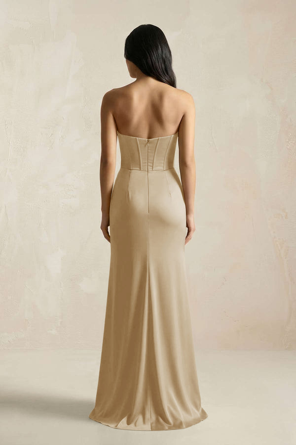 Sweetheart Corset Ruched Bridesmaid Dress in Champagne - KissProm Bridesmaid Dresses