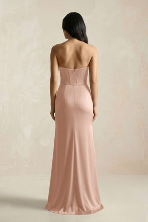 Sweetheart Corset Ruched Bridesmaid Dress in Champagne Rose - KissProm Bridesmaid Dresses