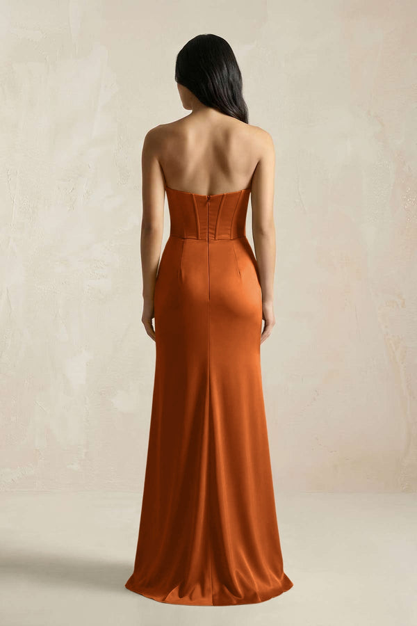 Sweetheart Corset Ruched Bridesmaid Dress in Cinnamon - KissProm Bridesmaid Dresses
