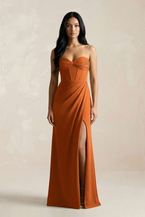 Sweetheart Corset Ruched Bridesmaid Dress in Cinnamon - KissProm Bridesmaid Dresses