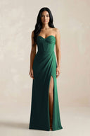 Sweetheart Corset Ruched Bridesmaid Dress in Dark Green - KissProm Bridesmaid Dresses