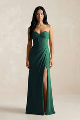 Sweetheart Corset Ruched Bridesmaid Dress in Dark Green - KissProm Bridesmaid Dresses