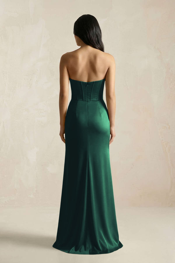 Sweetheart Corset Ruched Bridesmaid Dress in Dark Green - KissProm Bridesmaid Dresses