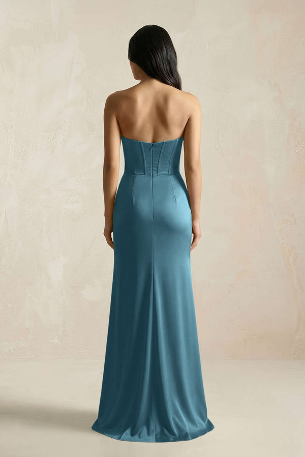 Sweetheart Corset Ruched Bridesmaid Dress in Dark Teal - KissProm Bridesmaid Dresses