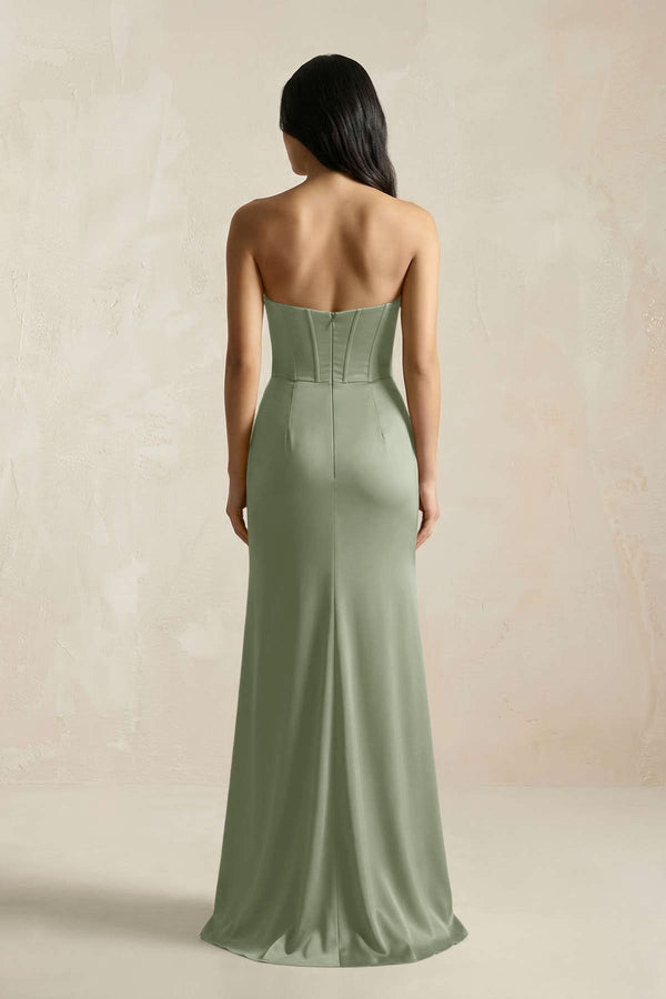 Sweetheart Corset Ruched Bridesmaid Dress in Dove Gray - KissProm Bridesmaid Dresses