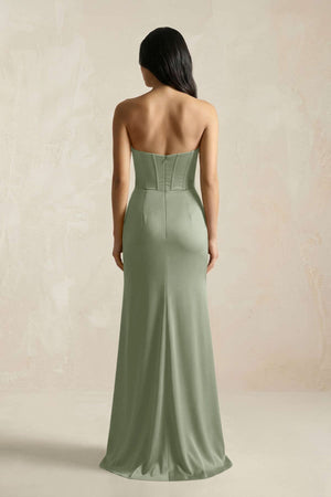 Sweetheart Corset Ruched Bridesmaid Dress in Dove Gray - KissProm Bridesmaid Dresses