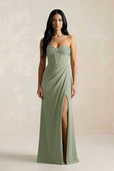 Sweetheart Corset Ruched Bridesmaid Dress in Dove Gray - KissProm Bridesmaid Dresses