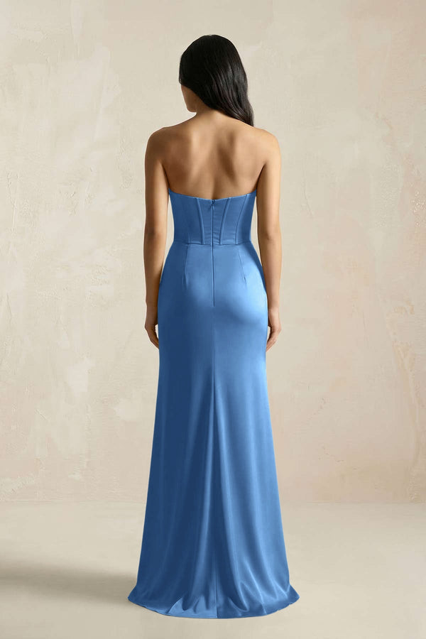 Sweetheart Corset Ruched Bridesmaid Dress in Dusty Blue - KissProm Bridesmaid Dresses