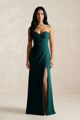 Sweetheart Corset Ruched Bridesmaid Dress in Emerald - KissProm Bridesmaid Dresses
