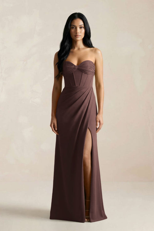 Sweetheart Corset Ruched Bridesmaid Dress in Espresso - KissProm Bridesmaid Dresses