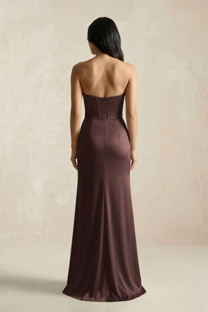 Sweetheart Corset Ruched Bridesmaid Dress in Espresso - KissProm Bridesmaid Dresses