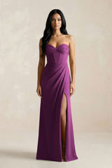Sweetheart Corset Ruched Bridesmaid Dress in Fig - KissProm Bridesmaid Dresses