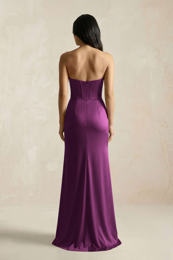 Sweetheart Corset Ruched Bridesmaid Dress in Fig - KissProm Bridesmaid Dresses