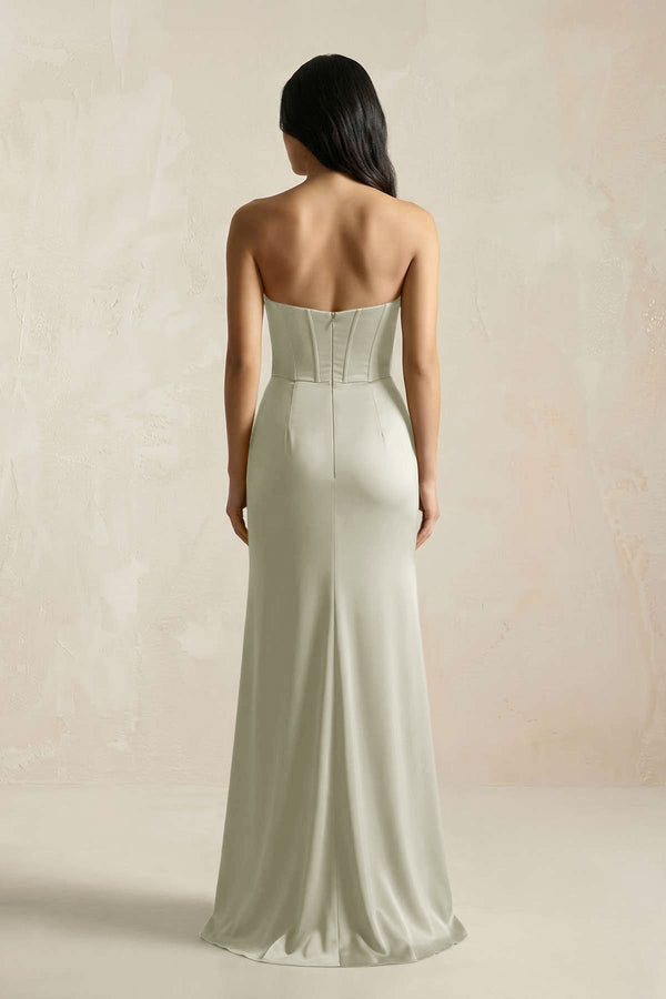 Sweetheart Corset Ruched Bridesmaid Dress in Frost - KissProm Bridesmaid Dresses