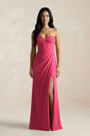 Sweetheart Corset Ruched Bridesmaid Dress in Fuchsia - KissProm Bridesmaid Dresses