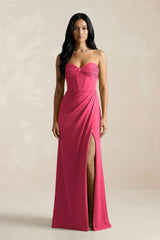 Sweetheart Corset Ruched Bridesmaid Dress in Fuchsia - KissProm Bridesmaid Dresses