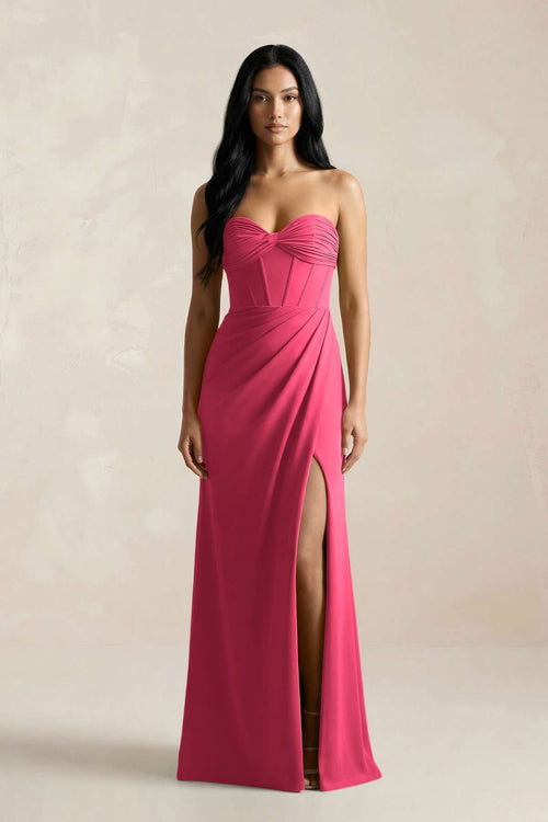 Sweetheart Corset Ruched Bridesmaid Dress in Fuchsia - KissProm Bridesmaid Dresses