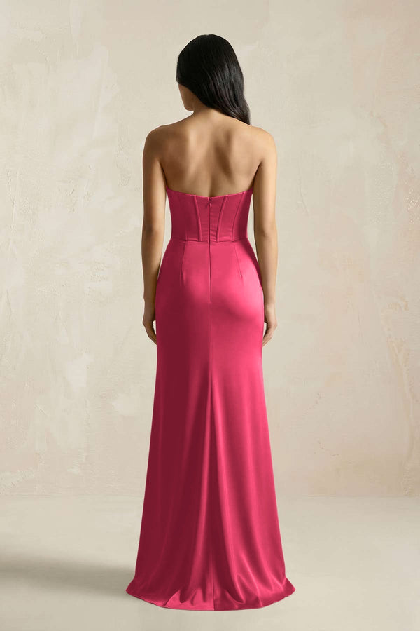 Sweetheart Corset Ruched Bridesmaid Dress in Fuchsia - KissProm Bridesmaid Dresses