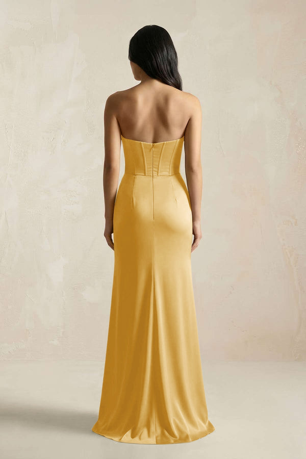 Sweetheart Corset Ruched Bridesmaid Dress in Gold - KissProm Bridesmaid Dresses