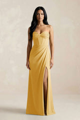 Sweetheart Corset Ruched Bridesmaid Dress in Gold - KissProm Bridesmaid Dresses