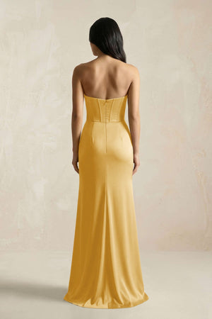 Sweetheart Corset Ruched Bridesmaid Dress in Gold - KissProm Bridesmaid Dresses