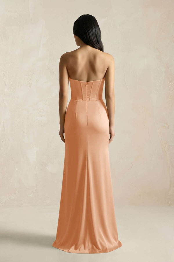 Sweetheart Corset Ruched Bridesmaid Dress in Golden Champagne - KissProm Bridesmaid Dresses