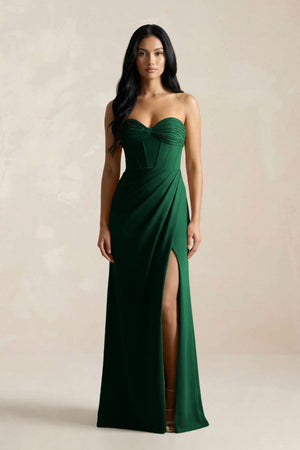 Sweetheart Corset Ruched Bridesmaid Dress in Green - KissProm Bridesmaid Dresses