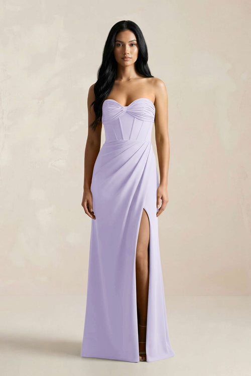 Sweetheart Corset Ruched Bridesmaid Dress in Lavender - KissProm Bridesmaid Dresses