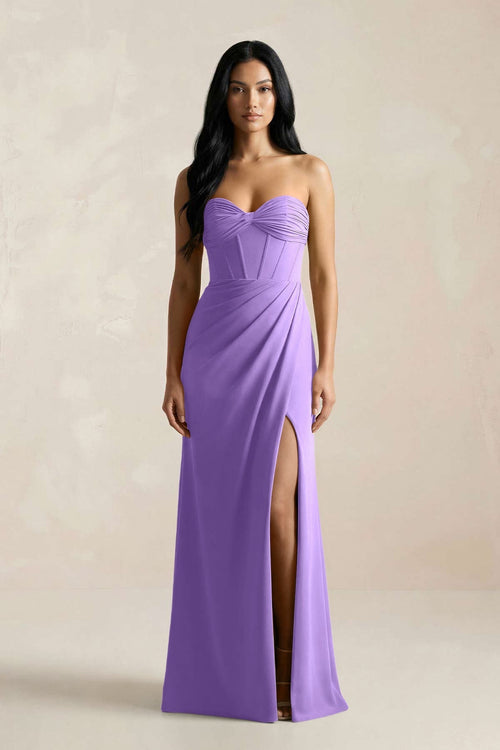 Sweetheart Corset Ruched Bridesmaid Dress in Lilac - KissProm Bridesmaid Dresses