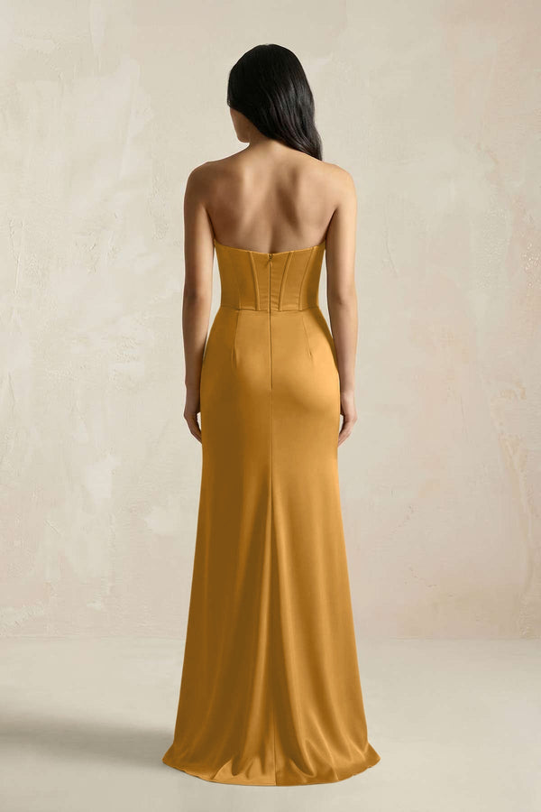 Sweetheart Corset Ruched Bridesmaid Dress in Marigold - KissProm Bridesmaid Dresses