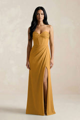 Sweetheart Corset Ruched Bridesmaid Dress in Marigold - KissProm Bridesmaid Dresses