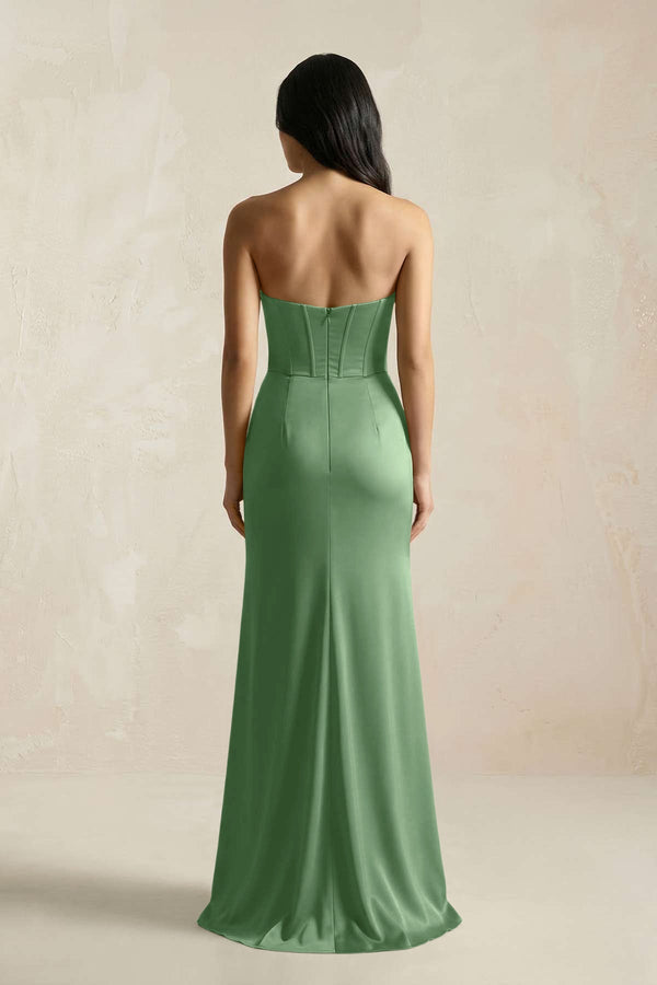 Sweetheart Corset Ruched Bridesmaid Dress in Matcha - KissProm Bridesmaid Dresses