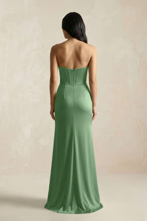 Sweetheart Corset Ruched Bridesmaid Dress in Matcha - KissProm Bridesmaid Dresses