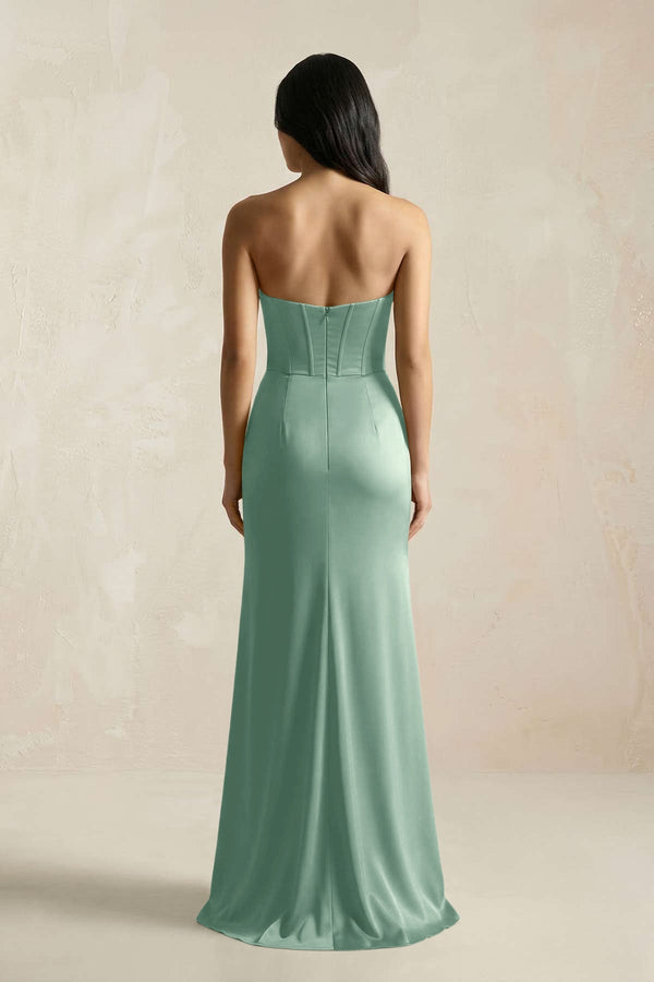 Sweetheart Corset Ruched Bridesmaid Dress in Mint Green - KissProm Bridesmaid Dresses