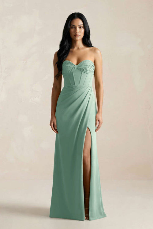 Sweetheart Corset Ruched Bridesmaid Dress in Mint Green - KissProm Bridesmaid Dresses