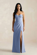 Sweetheart Corset Ruched Bridesmaid Dress in Mist - KissProm Bridesmaid Dresses