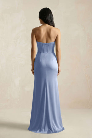 Sweetheart Corset Ruched Bridesmaid Dress in Mist - KissProm Bridesmaid Dresses