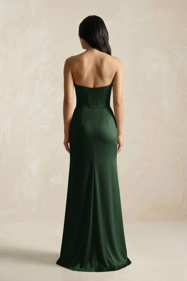 Sweetheart Corset Ruched Bridesmaid Dress in Moss - KissProm Bridesmaid Dresses